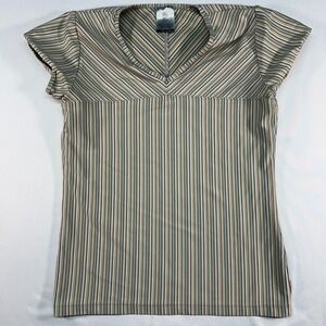 Nike Dri-FIT Striped V-Neck Tennis Top Womens XS Multi Color Cap Sleeve Shirt